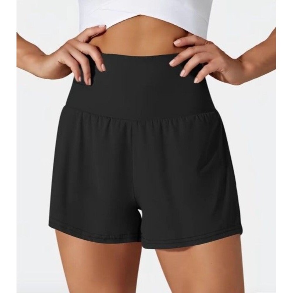 Halara Super High Waisted Back Pocket 2-in-1 Yoga Shorts 3" Black M